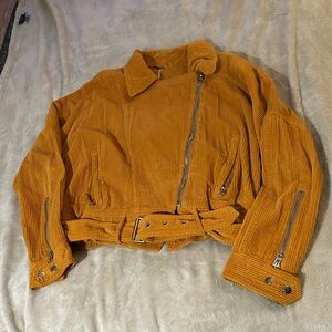 Free People Orange Corduroy Bomber Jacket